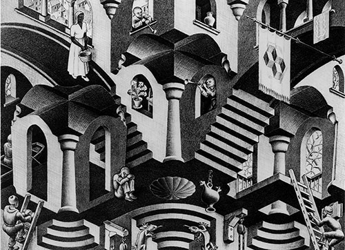 Reprodução de “Convex and Concave”, de M.C. Escher