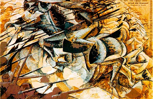 Charge of the lancers (1915), colagem de Umberto Boccioni /Reprodução